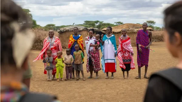 A close-up of traditional Maasai jewelry.